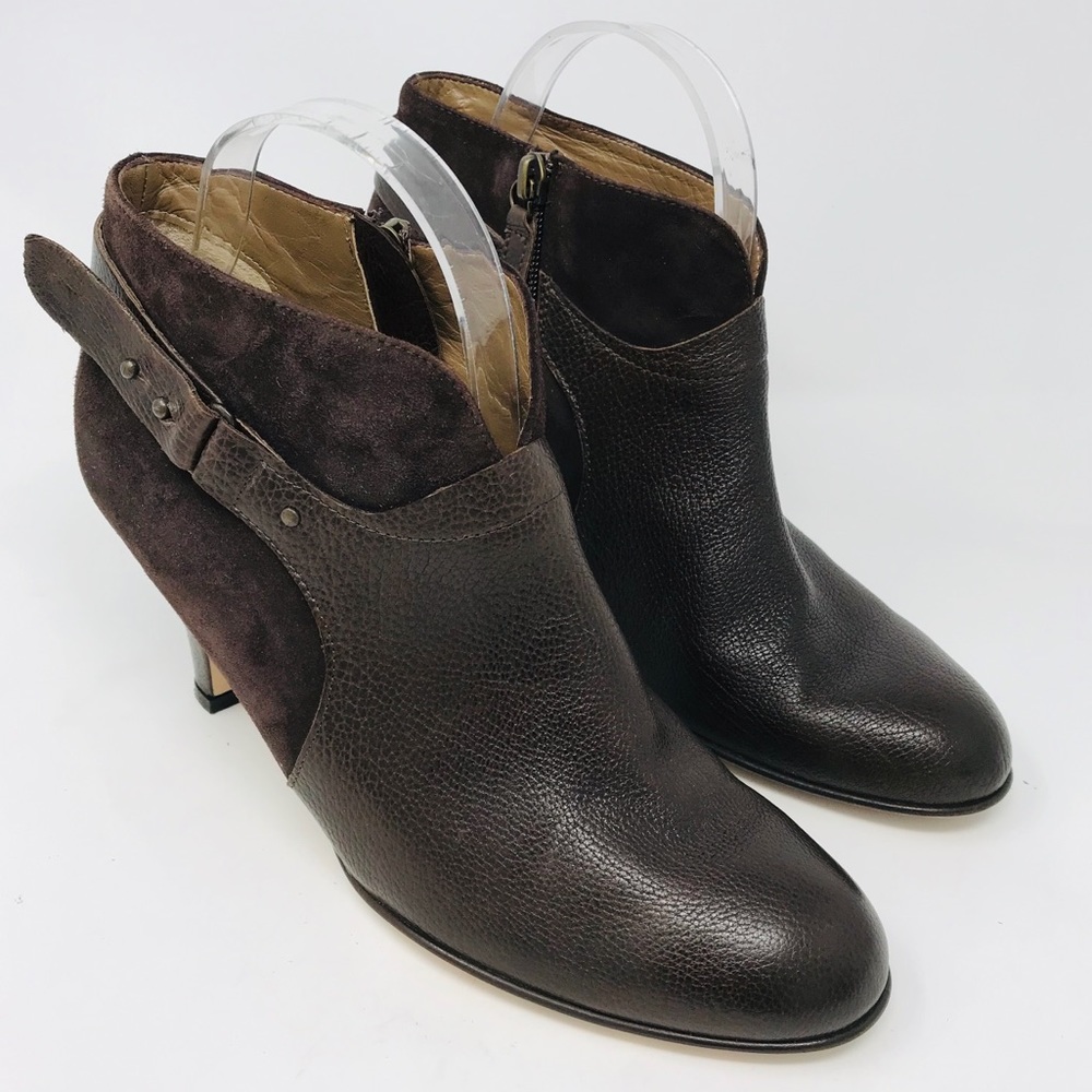 Anyi Lu Heel Boots Size EU 39 US 9 Vanessa Brown Leather Suede Zipper Booties